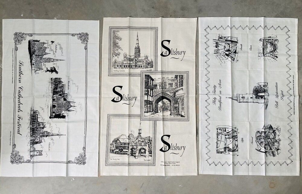 Set 3 Vintage All 100% Cotton DISH Tea TOWEL U.K. England Britain Salisbury Bell
